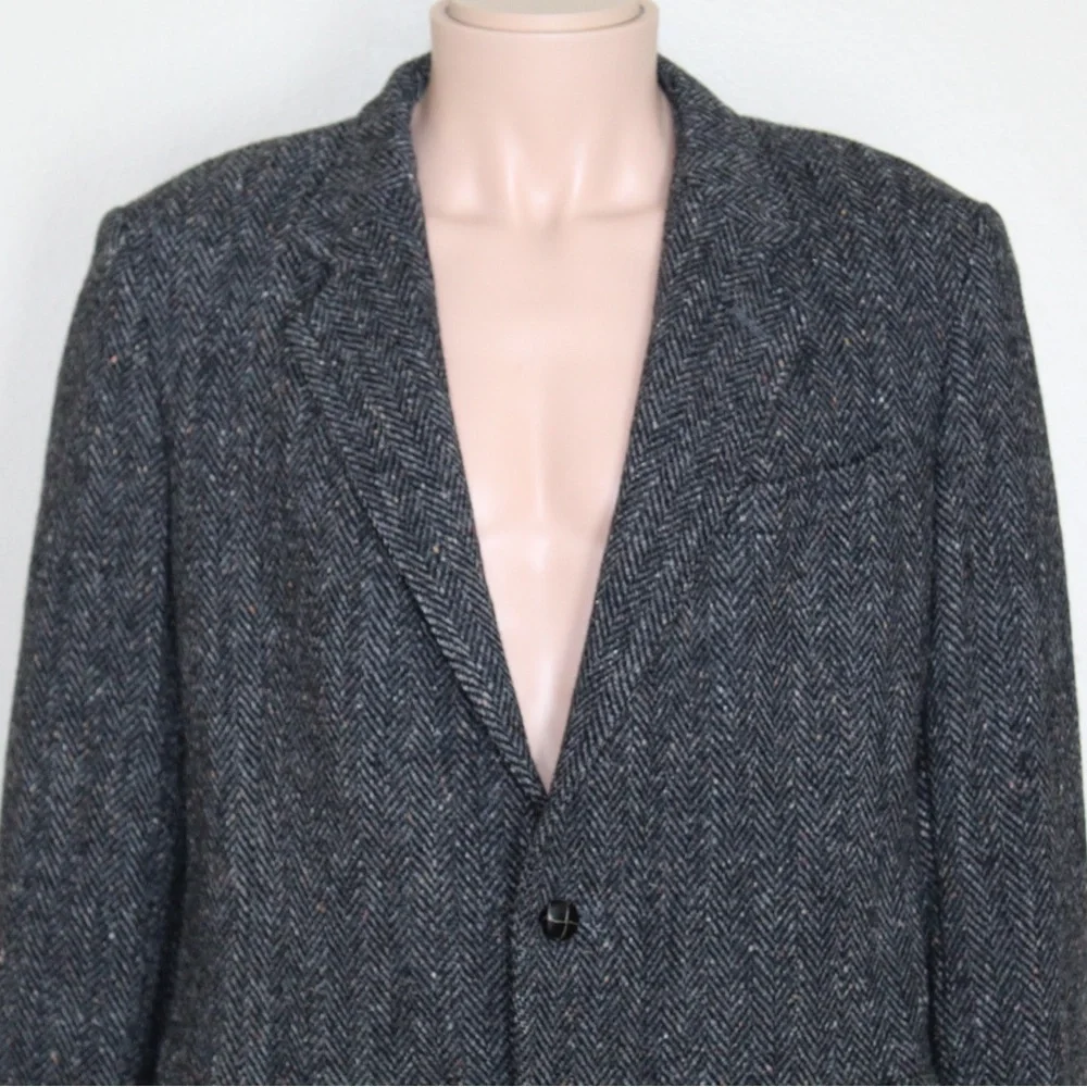 Vintage Kuppenheimer Gray Tweed Wool Herringbone 2 Button Blazer Men’s 44 Long